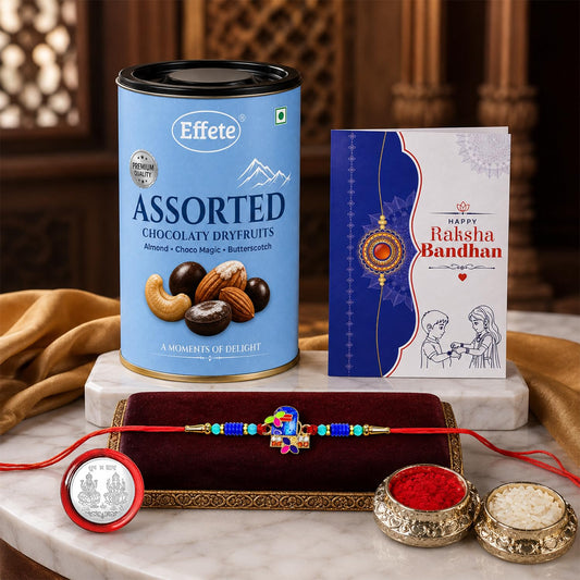 Shivling Rakhi for Brother with Choco Dryfruits 96gm, Coin & Card, Pack of 5