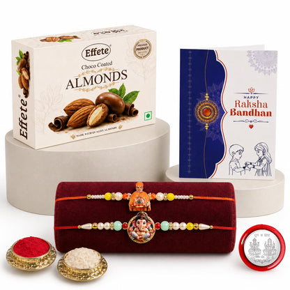 Swami Maharaj Rakhi Combo - Raksha Bandhan Gift with Choco Almonds 32gm, Pack of 6