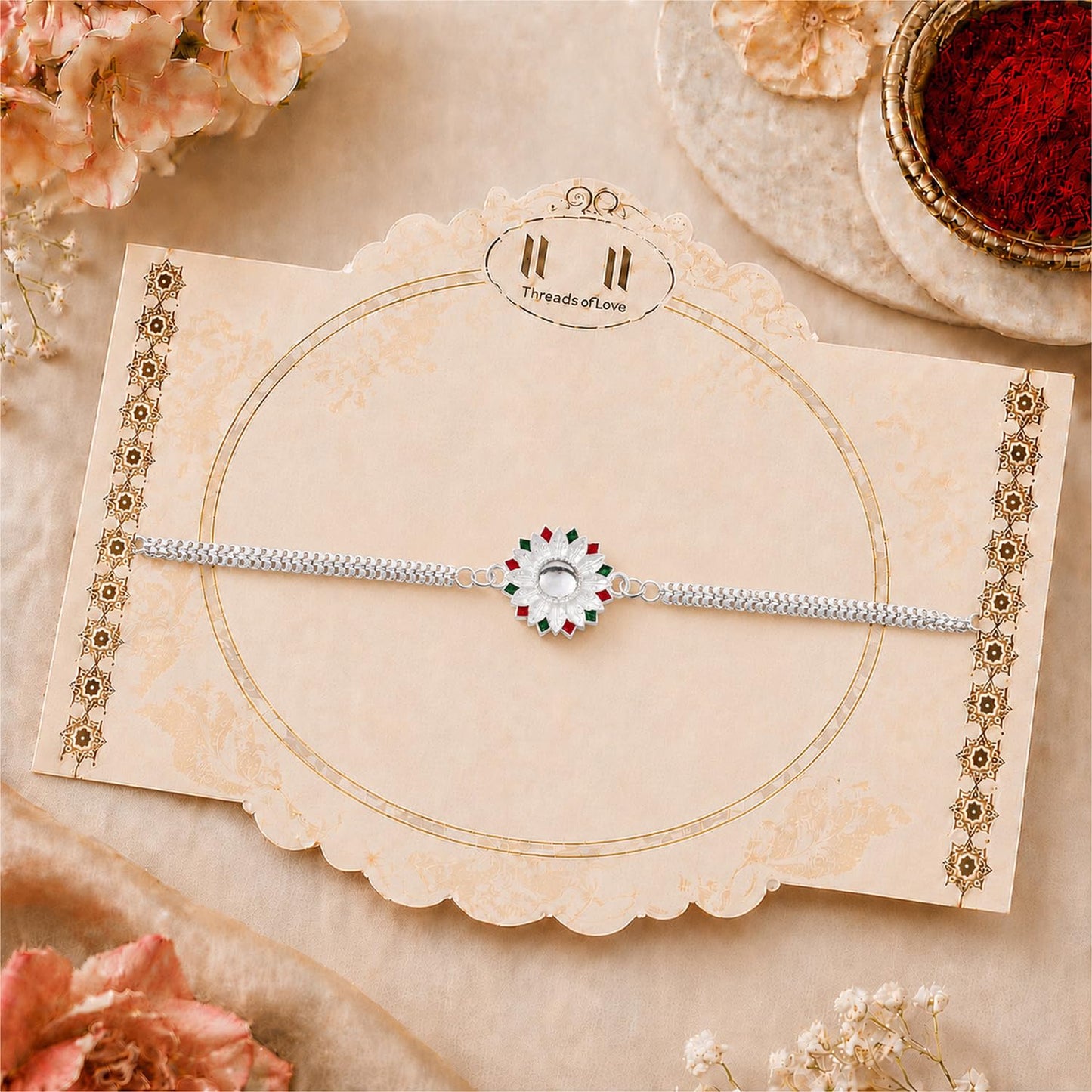 Flower Rakhi for Brother with Chocolate 32gm - Raksha Bandhan Gift Set, Pack of 5