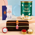 Bottle Rakhi for Brother with Kulfi Almonds 96gm, Roli Tikka & Card, Pack of 6