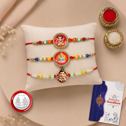 Ganesha Beads Rakhi for Brother with Tilak Set & Greeting Card, Rakhi Set (V11)
