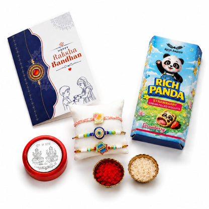 Food Rakhi for Brother with Strawberry Biscuit 60gm, Coin & Card | Pack of 7