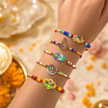 Designer Exquisite Rakhi for Brother with Roli Tikka & Greeting Card, Pack of 8