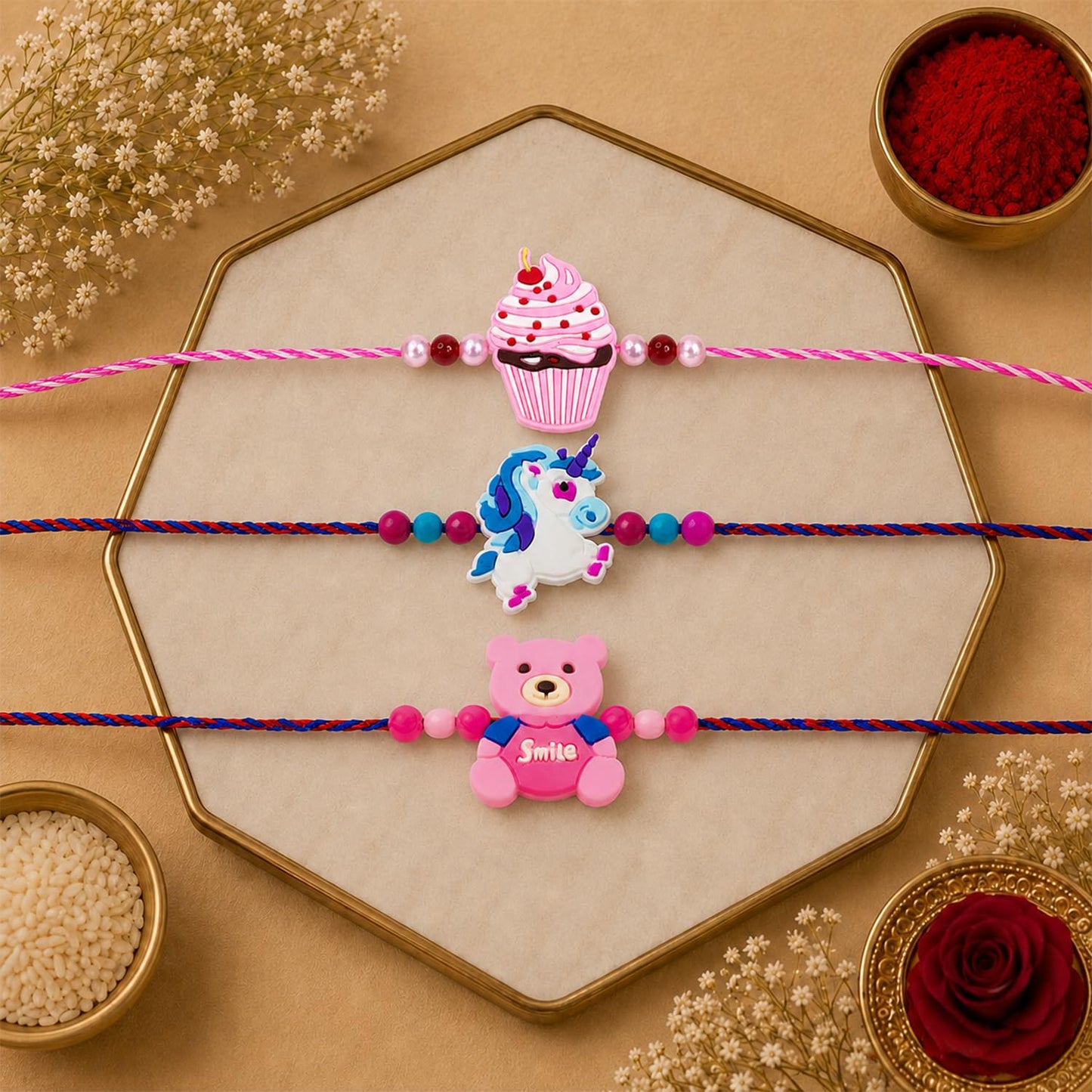 kids Rakhi for Brother with Kesar-Pista 96gm - Raksha Bandhan Gift Set, Pack of 7