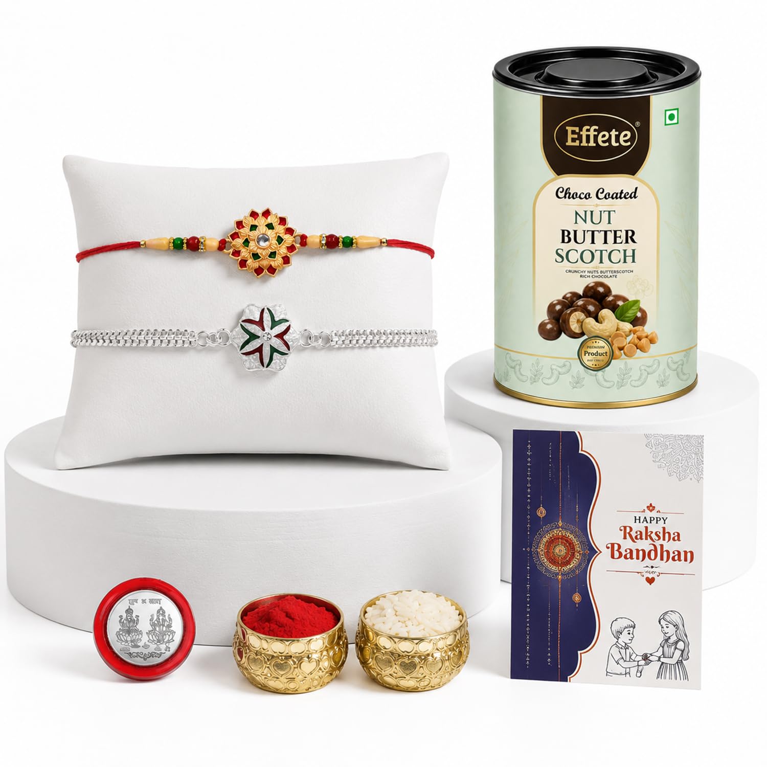 Flower Rakhi for Brother with Butter Scotch 96gm, Roli Tikka & Card | Pack of 6