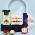Floral Rakhi for Brother with Butter Scotch 96gm, Roli Tikka & Card, Pack of 6