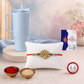 Om Multicolor Rakhi for Brother & Bhaiya with Travel Tumbler-1800ml | Pack of 5