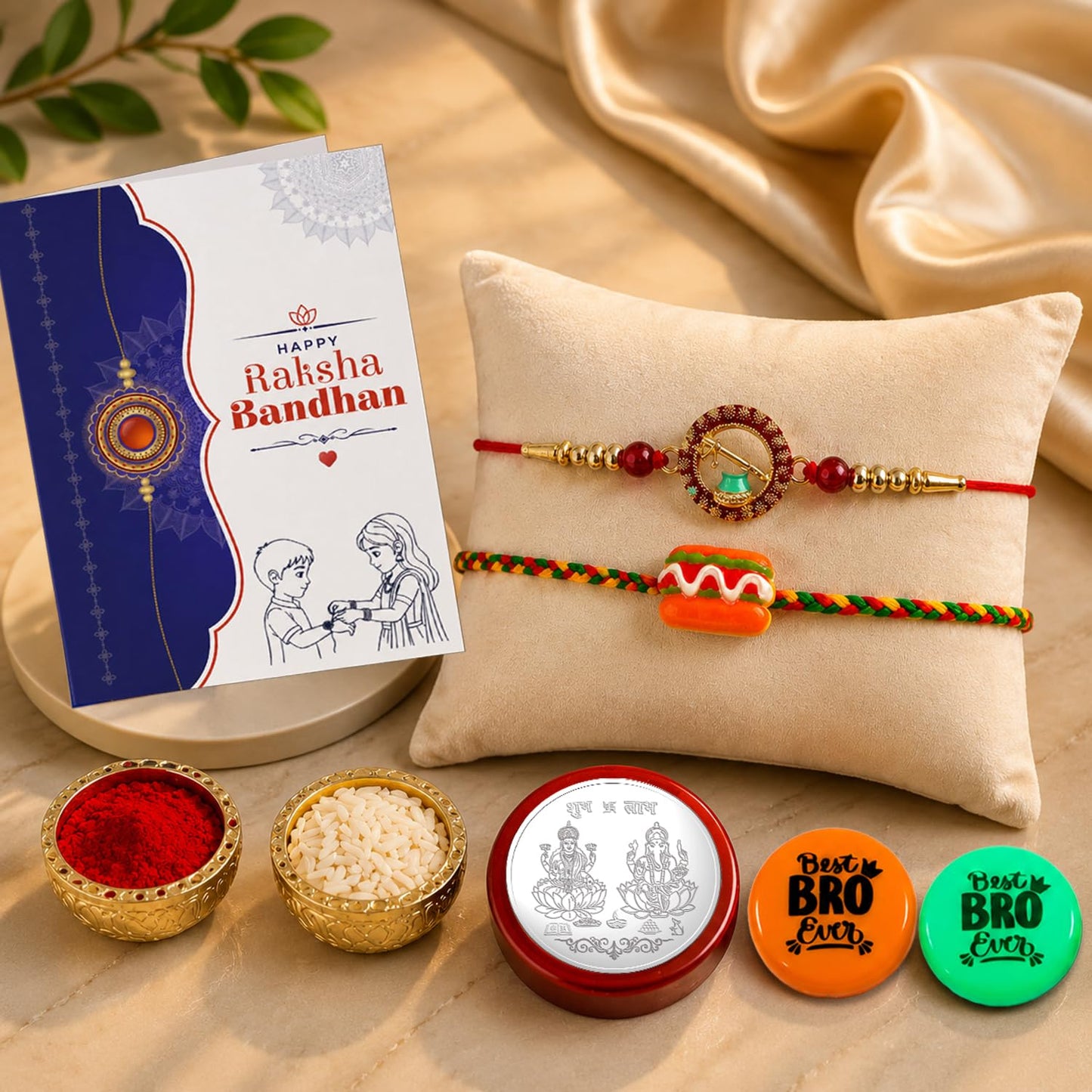 Evil Eye,Food Charm Multicolor Rakhi Combo with Multicolour | Pack of 7