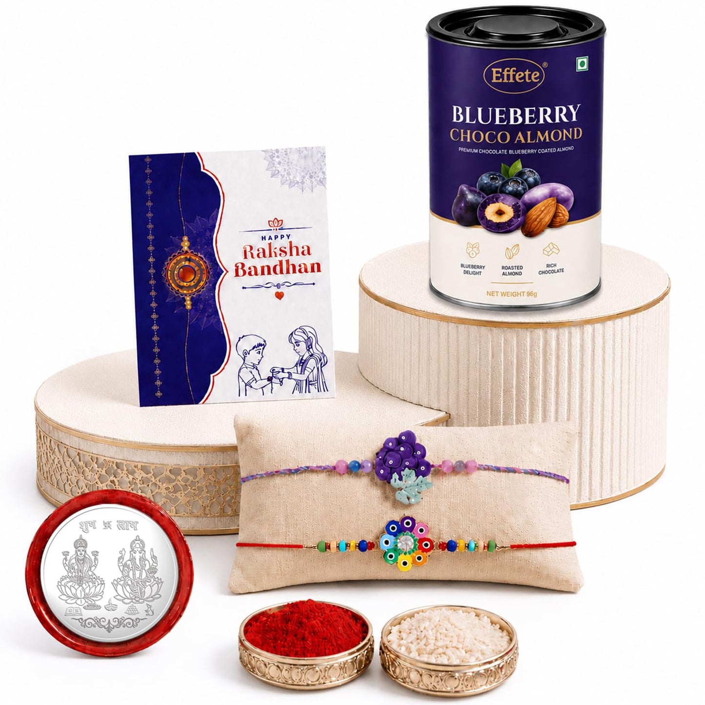 Grapes motif Rakhi for Brother with Blueberry Almond 96gm, Coin & Card, Pack of 6