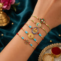 Handcrafted Designer Rakhi for Brother with Roli Tikka & Greeting Card, Pack of 8