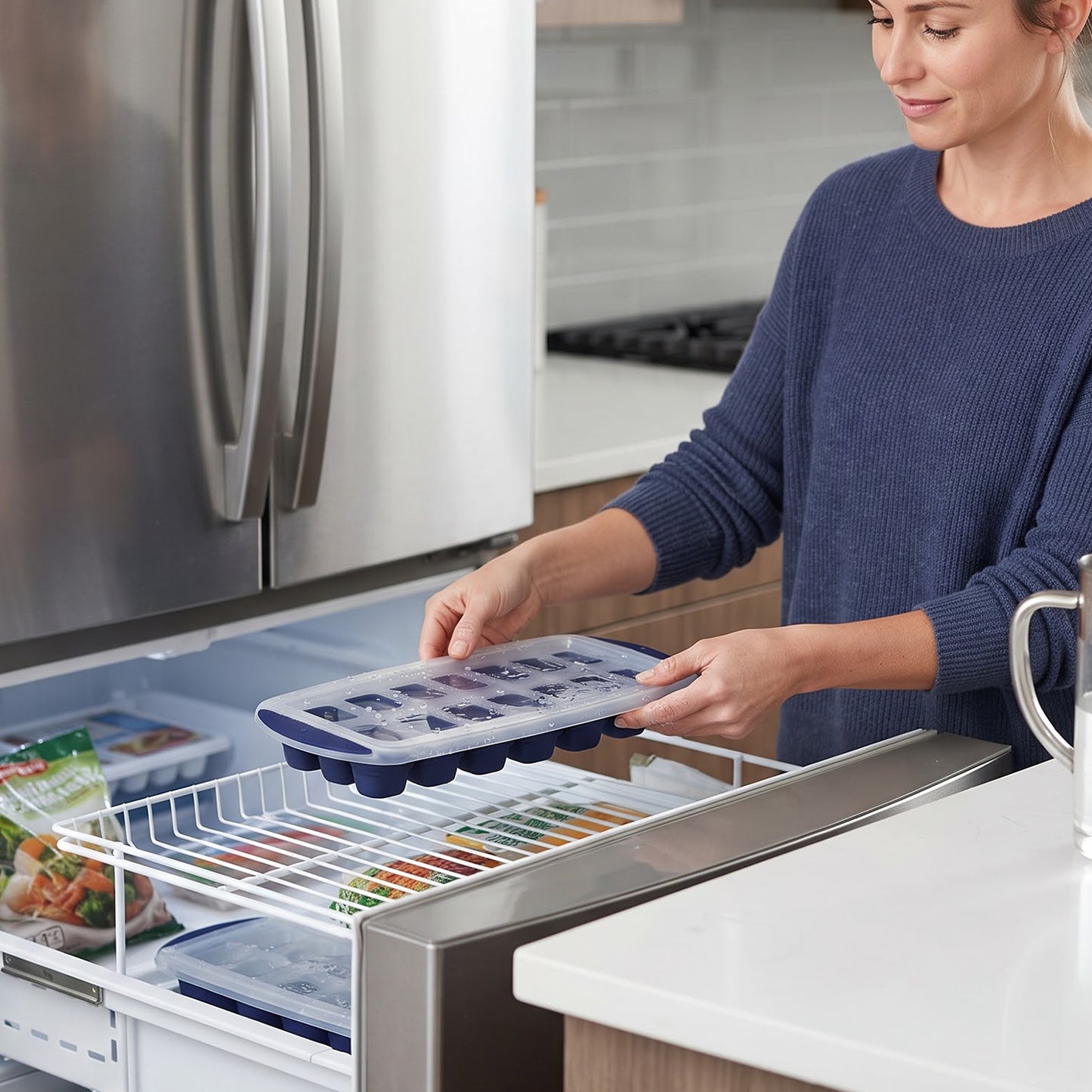 Reusable freezer ice tray detail