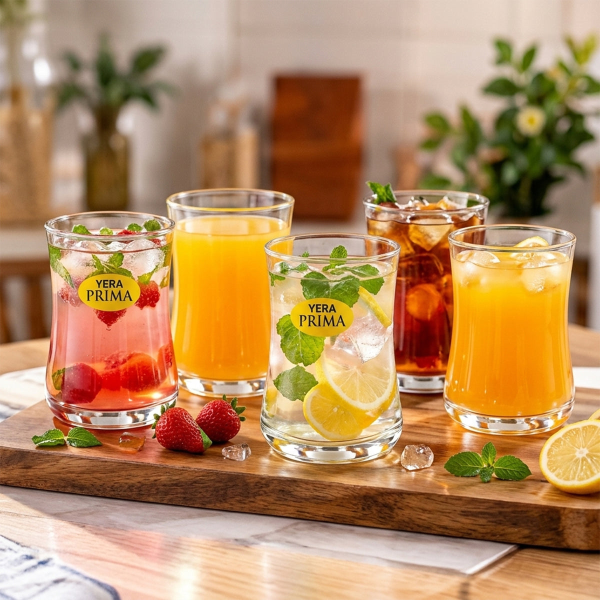 Yera Prima Radiance Zest Curved Glass Tumbler Set for Water and Juice (6 Pc)