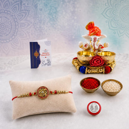 Golden Swastik Multicolor Rakhi for Brother & Bhaiya with Ganesha | Pack of 5