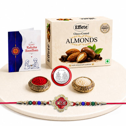 Veera Rakhi for Brother with Choco Almonds 32gm, Roli Chawal & Card | Pack of 5