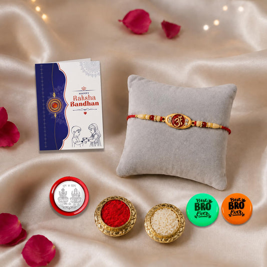 OM Multicolor Rakhi for Brother & Bhaiya with Decorative Magnets 2pcs | Pack of 5