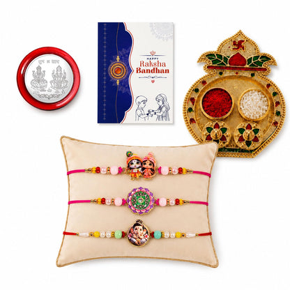 Rakhi for Brother with Kalash Pooja Thali - Raksha Bandhan Gift Set, Pack of 7