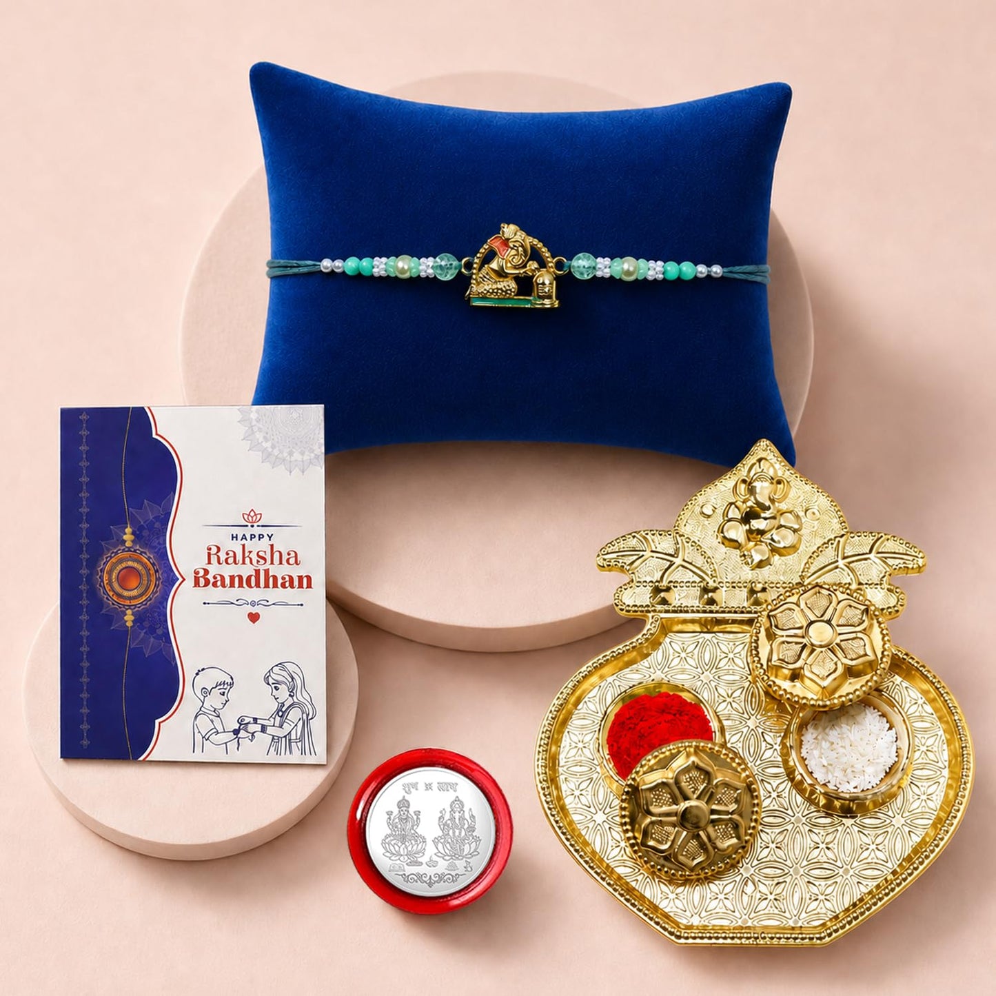 Ganesh Shivling Multicolor Rakhi for Brother & Bhaiya with Kalash | Pack of 5