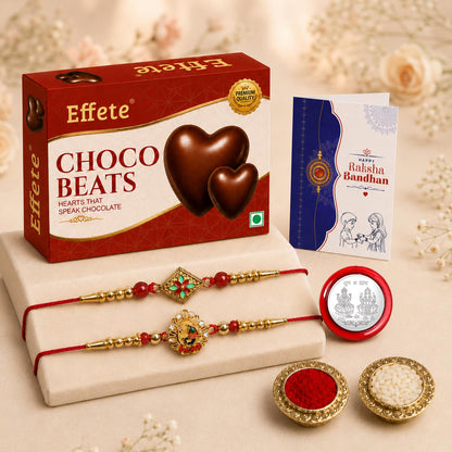 Floral Rakhi for Brother with Chocolate Beats 32gm, Roli Tikka & Card, Pack of 6