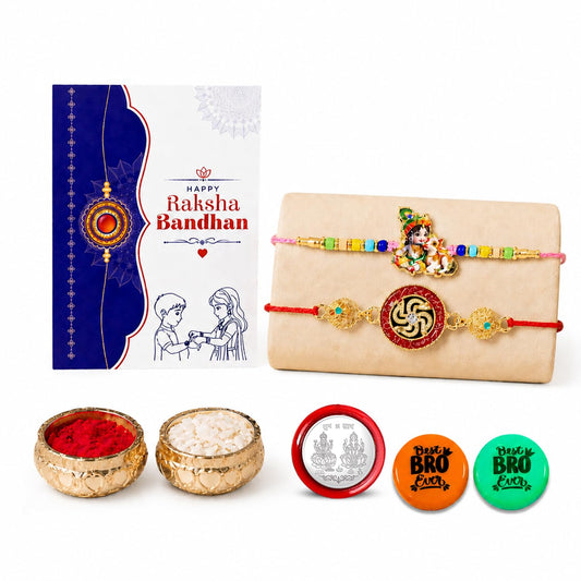Krishna Charm, Swastik Multicolor Rakhi for Brother & Bhaiya | Pack of 6