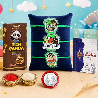 Kids Naughty Boy Rakhi for Brother with Chocolate Cream Biscuit 60gm, Pack of 7
