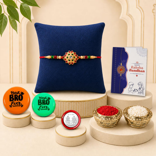 Ethnic Multicolor Flower Rakhi Combo for Bhai with Decorative Magnets | Pack of 5