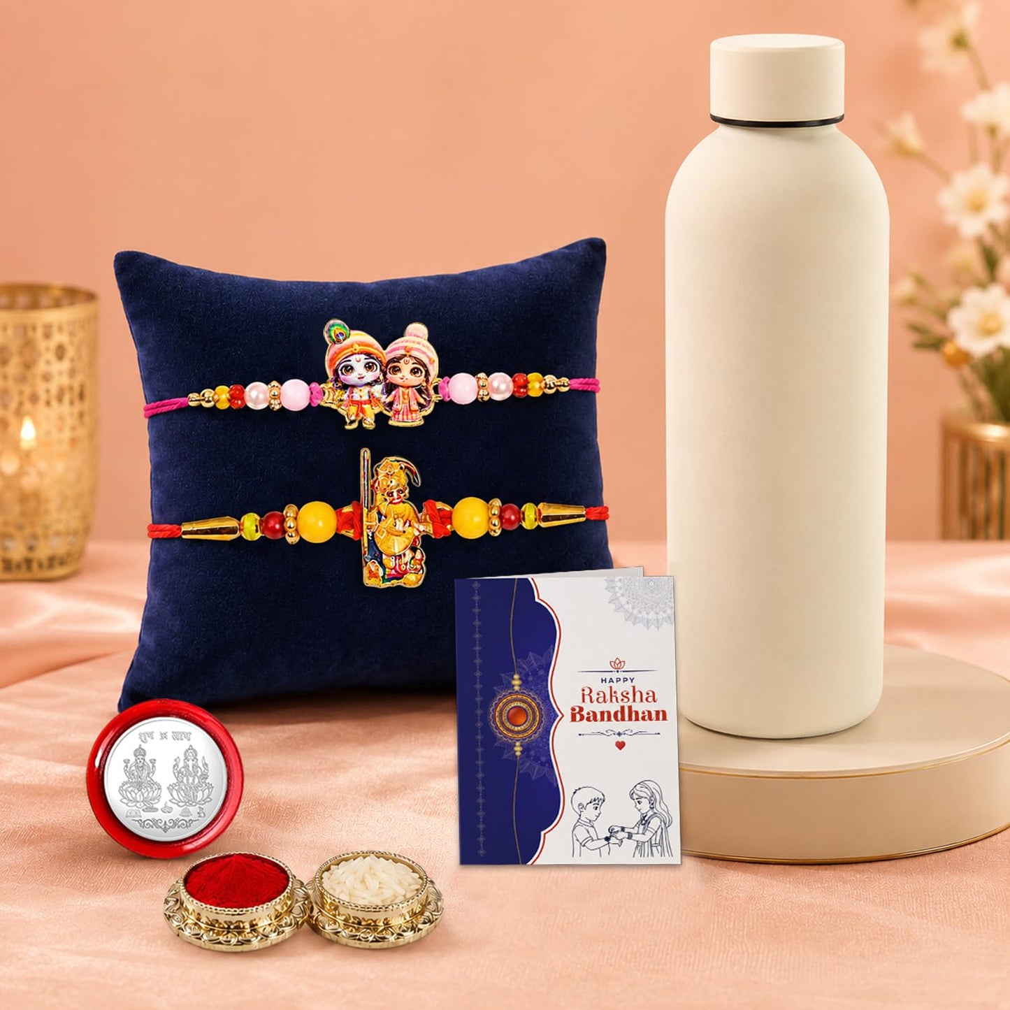 Designer Multicolor Krishna Radha & Ganesha Rakhi Combo for Bhai | Pack of 6
