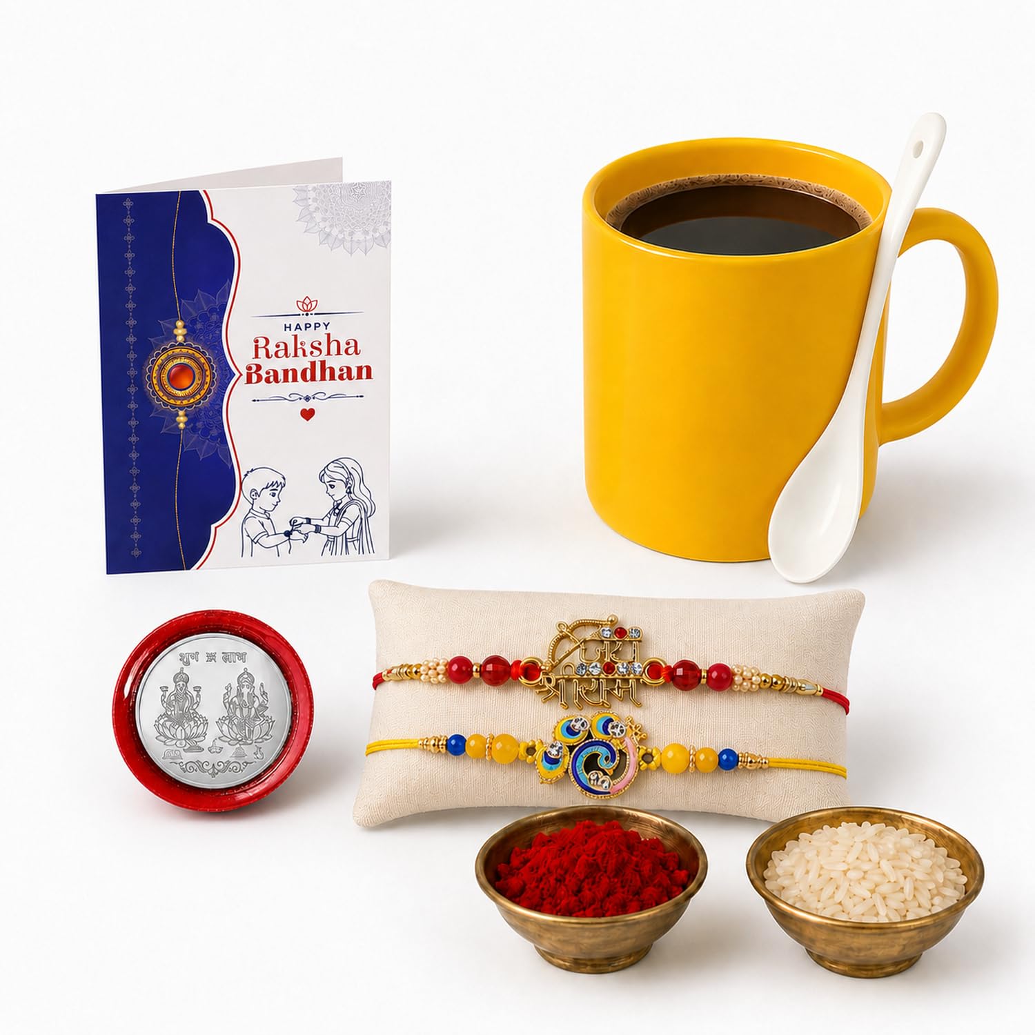 Bird Multicolor Rakhi & Coffee Mug – Raksha Bandhan Gift Combo for Bhai (Pack of 6)