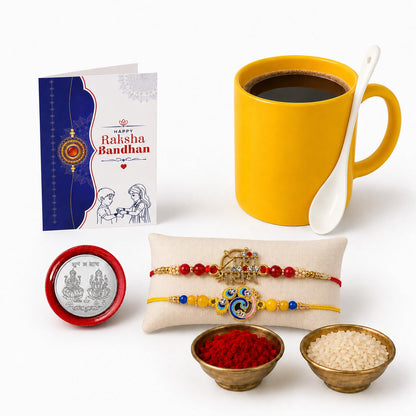 Bird Multicolor Rakhi & Coffee Mug – Raksha Bandhan Gift Combo for Bhai (Pack of 6)