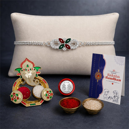 Silver Color Multicolor Rakhi for Brother & Bhaiya with Shri Ganesh | Pack of 5