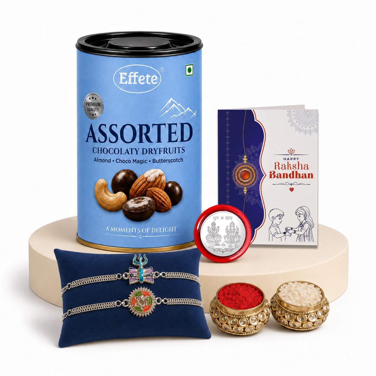 Trident Rakhi for Brother with Choco Dryfruits 96gm, Roli Tikka & Card, Pack of 6