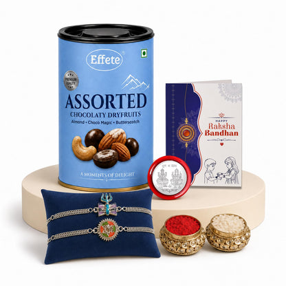 Trident Rakhi for Brother with Choco Dryfruits 96gm, Roli Tikka & Card, Pack of 6