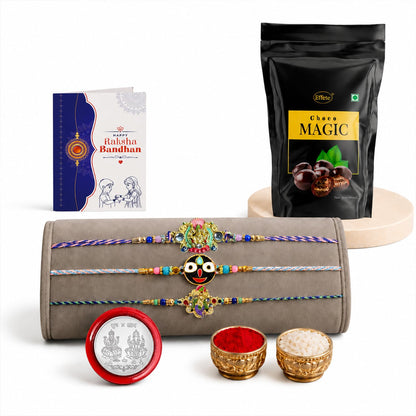 Designer Elegant Multicolor Rakhi for Brother with Choco Magic Pouch, Pack of 7