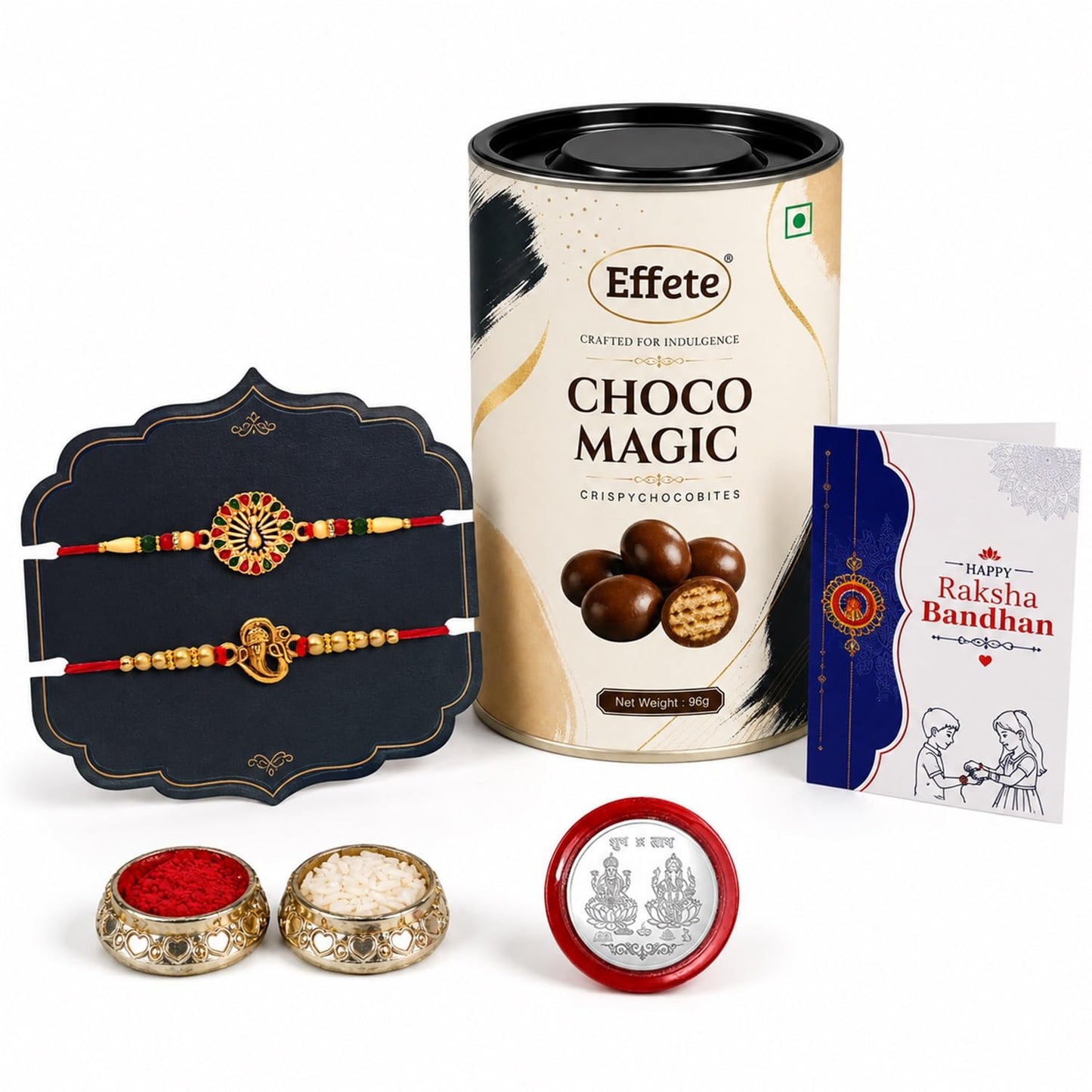 Peacock Rakhi for Brother with Chocolate 96gm - Rakshabandhan Gift Set, Pack of 6