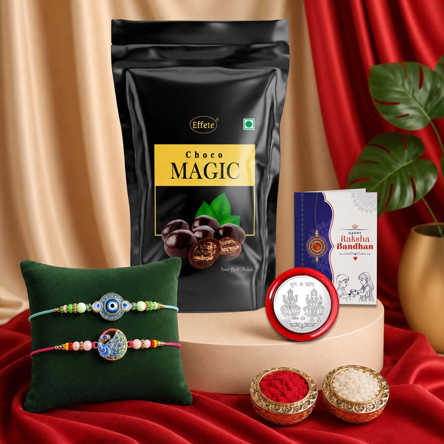 Evil Eye Rakhi Combo - Raksha Bandhan Gift with Choco Magic Standy Pouch, Pack of 6