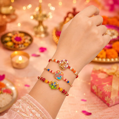 Designer Elegant Multicolor Peacock Rakhi for Brother with Roli Tikka | Pack of 6