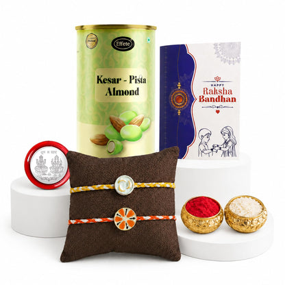 Unique Motif, Food Rakhi for Brother with Kesar-Pista Almond 96gm, Pack of 6