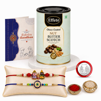 Lord Jagannath Rakhi Combo - Raksha Bandhan Gift with Choco Butterscotch 96gm, Pack of 6