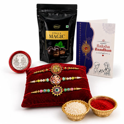 Ganesha Rakhi for Brother with Choco Magic Pouch, Roli Tikka & Card, Pack of 7