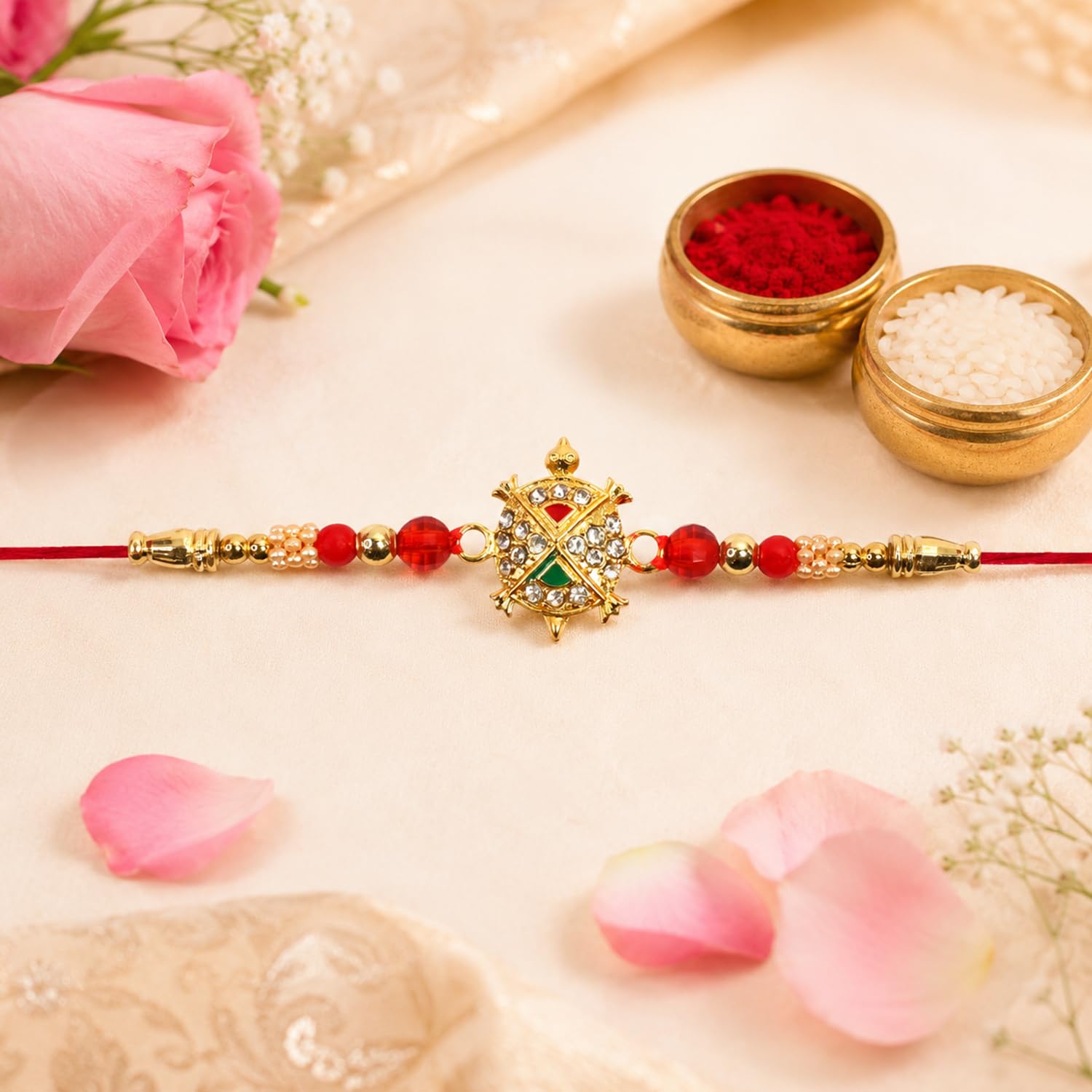 Ganesha Rakhi for Brother with Pooja Thali - Raksha Bandhan Gift Set, Pack of 7