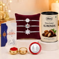 Flower Rakhi for Brother with Choco Almonds 96gm, Roli Tikka & Card, Pack of 7