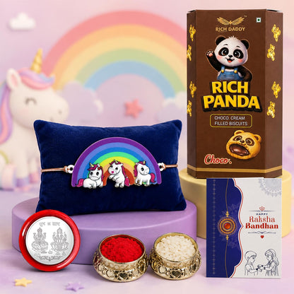 Kids Rainbow Unicorn Rakhi for Brother with Choco Cream Biscuit 60gm, Pack of 5