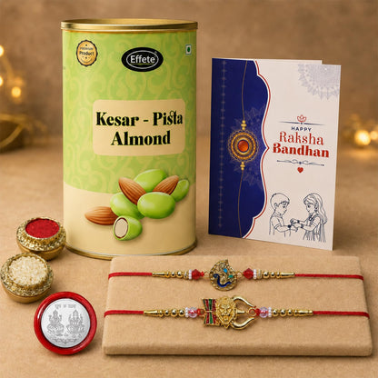 Lion Rakhi for Brother with Kesar-Pista Almond 96gm, Roli Tikka & Card, Pack of 6