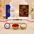Trinetra Rakhi for Brother with Hazelnut Wafer Rolls, Coin & Card, Pack of 5