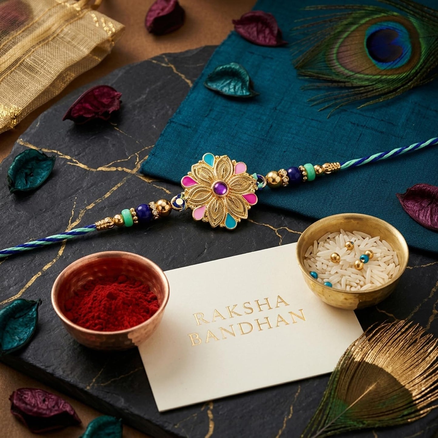 Floral Multicolor Rakhi for Brother & Bhaiya with Stainless Steel | Pack of 5