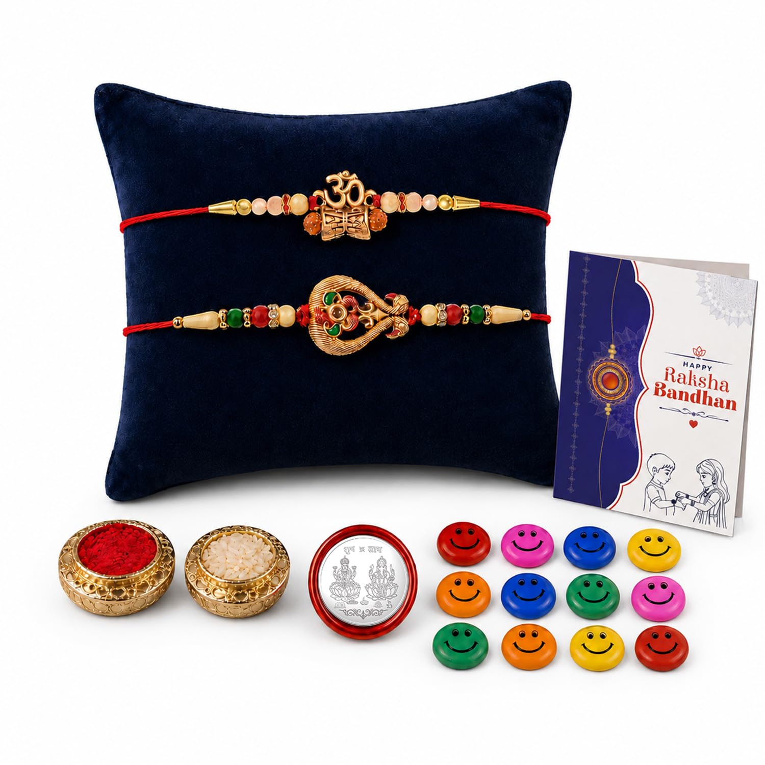 Designer Elegant Multicolor OM Damru & Birds Rakhi Combo for Bhaiya | Pack of 6