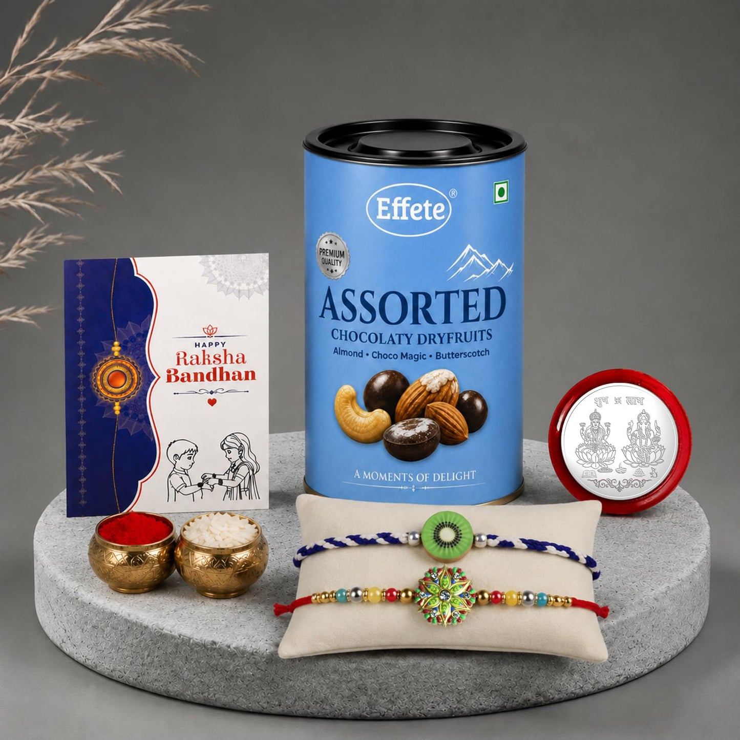 Kiwi Rakhi for Brother with Choco Dryfruits 96gm, Roli Tikka & Card, Pack of 6