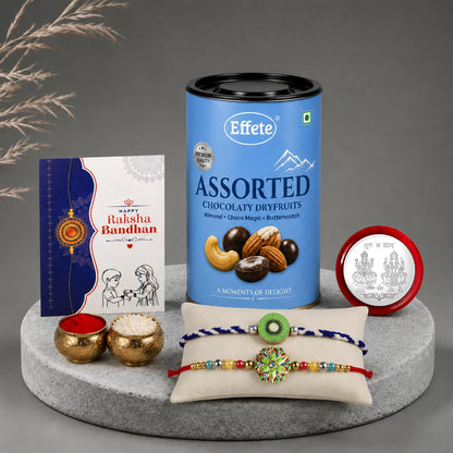 Kiwi Rakhi for Brother with Choco Dryfruits 96gm, Roli Tikka & Card, Pack of 6