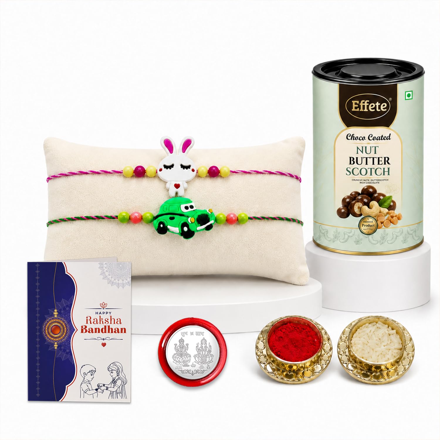Kids Rakhi for Brother with Butter Scotch 96gm, Roli Tikka & Card, Pack of 6