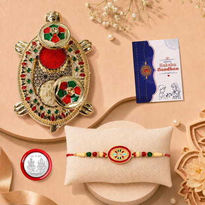 Oval Multicolor Rakhi for Brother & Bhaiya with Turtle shape Pooja | Pack of 5
