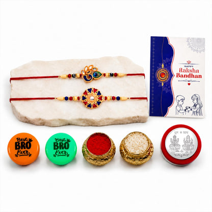 Rakhi Set for Brother (Set of 2) – Pecock & Round Design Rakhi Combo with Roli